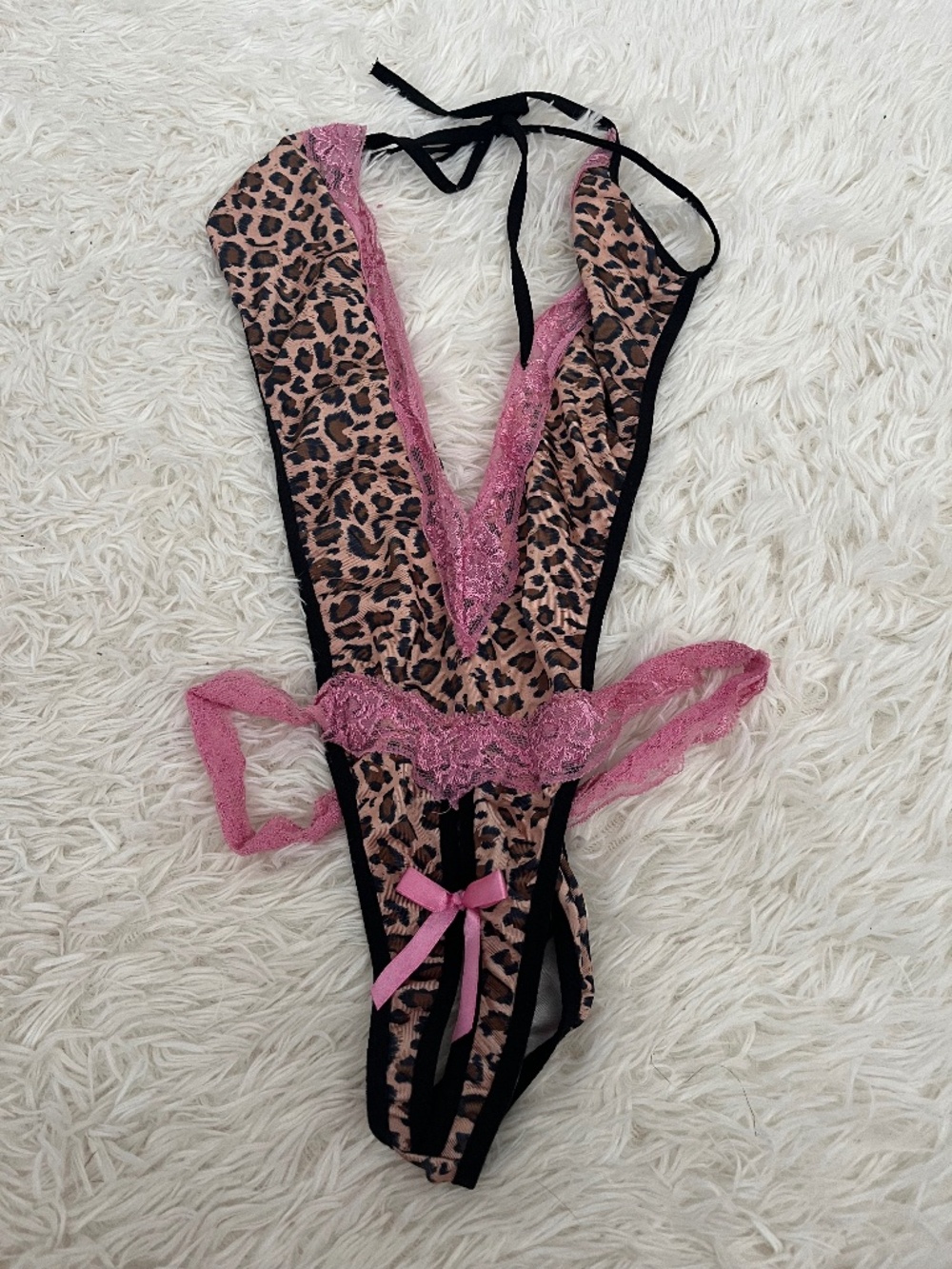 Leopard halter teddy crotchless